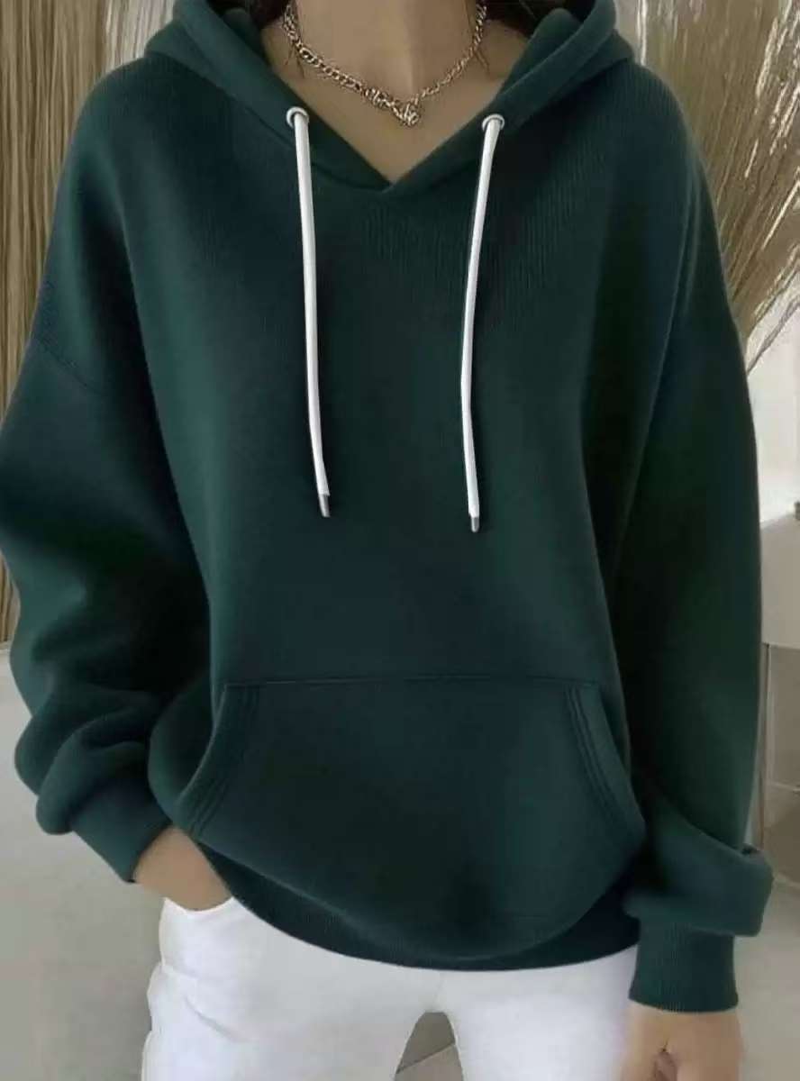 Comfortable solid color knit hoodie