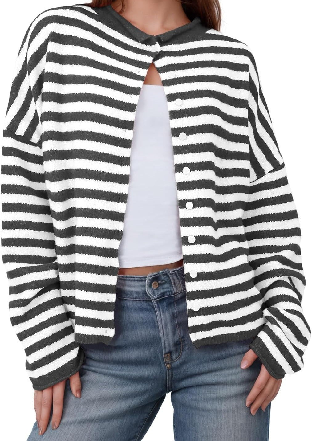 striped knit cardigan